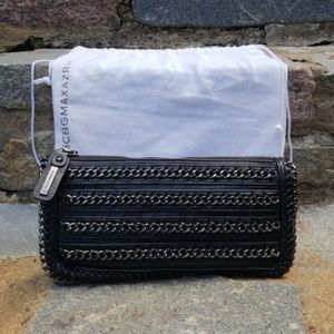 BCBGMaxAzria Black Leather Clutch w/ Chain Detail